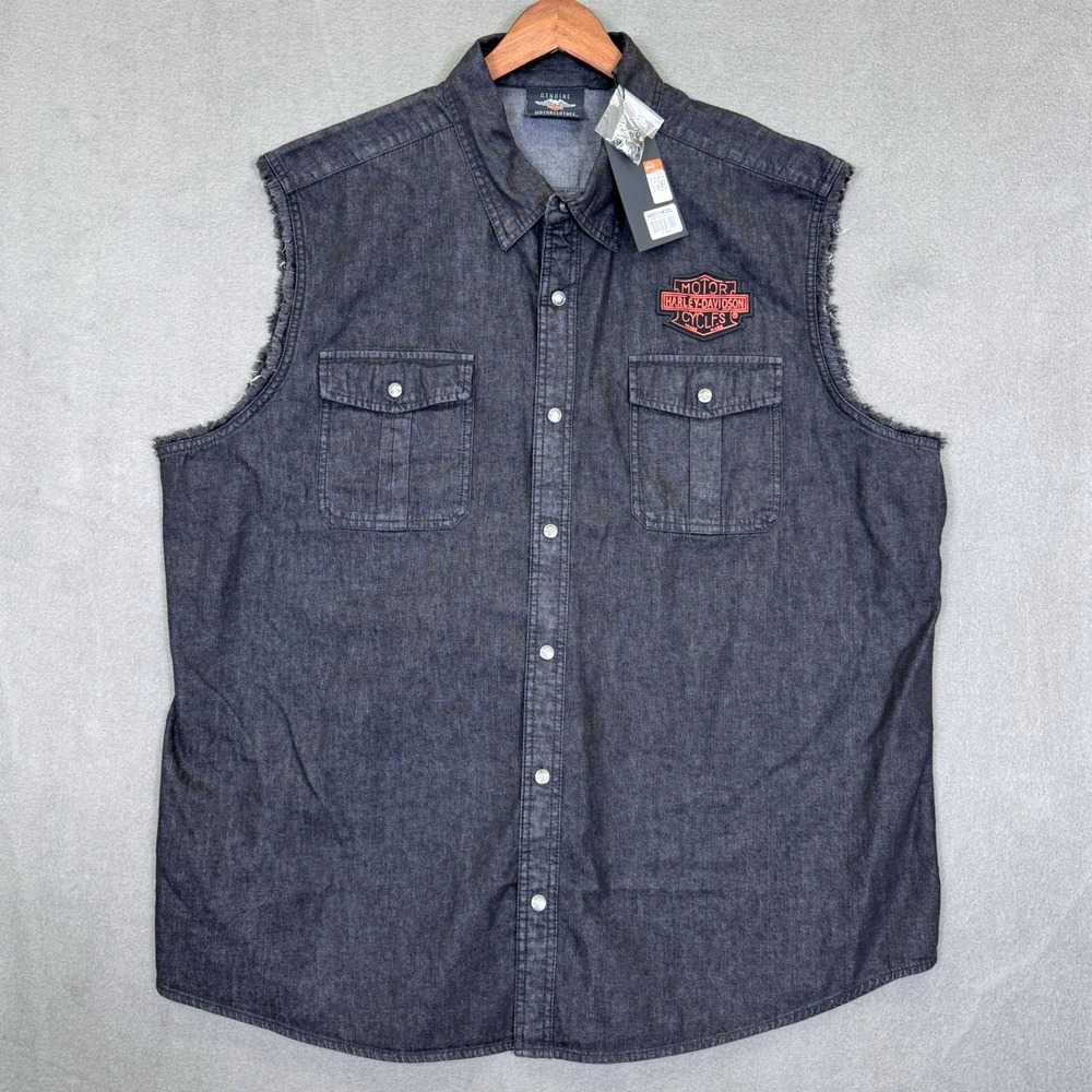 New Harley-Davidson Blowout Shirt Men 3XL Black Denim Sleeveless Biker Vest